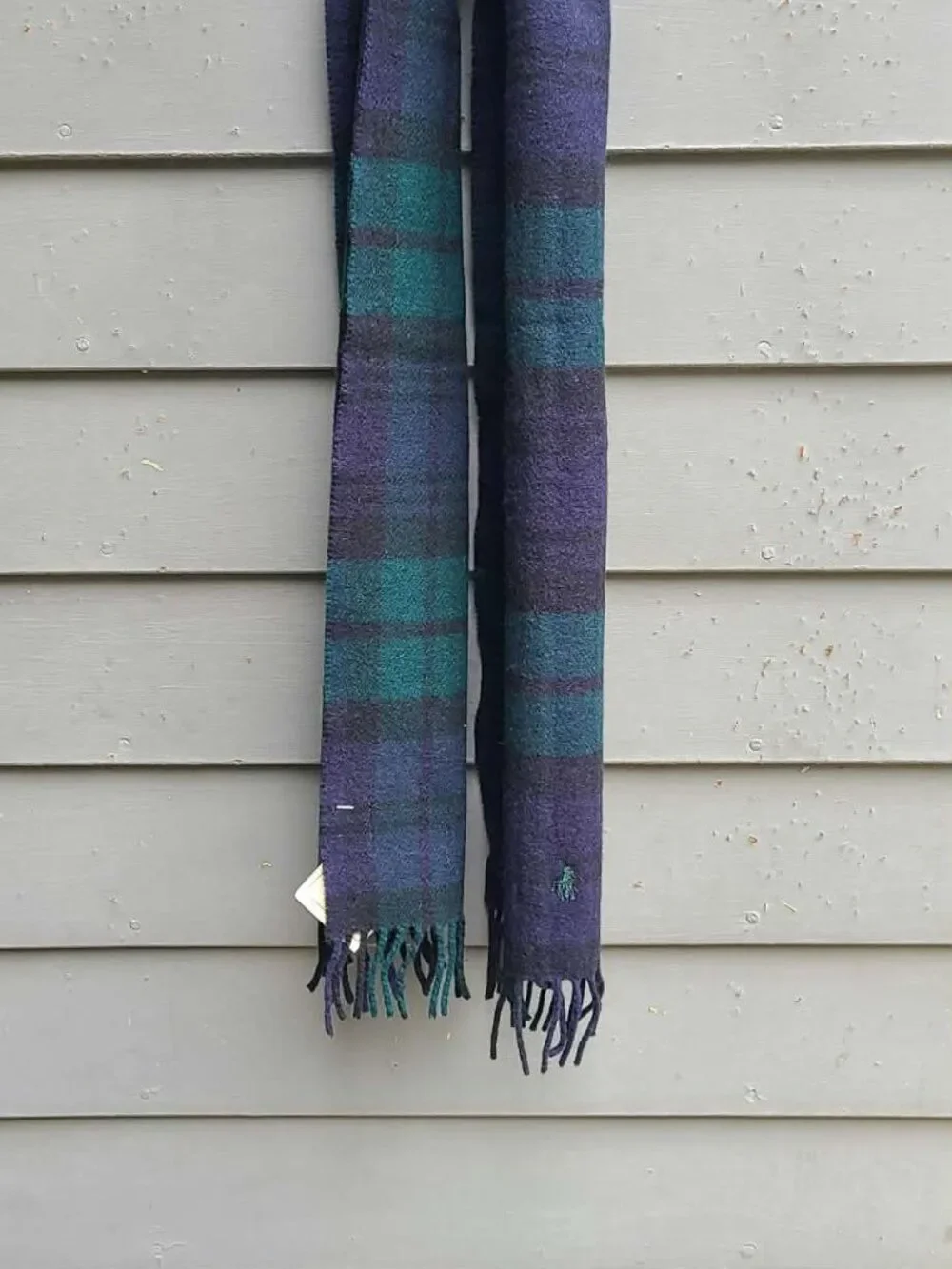 Polo Ralph Lauren 100% Lambswool Green Black Plaid Scarf NWT